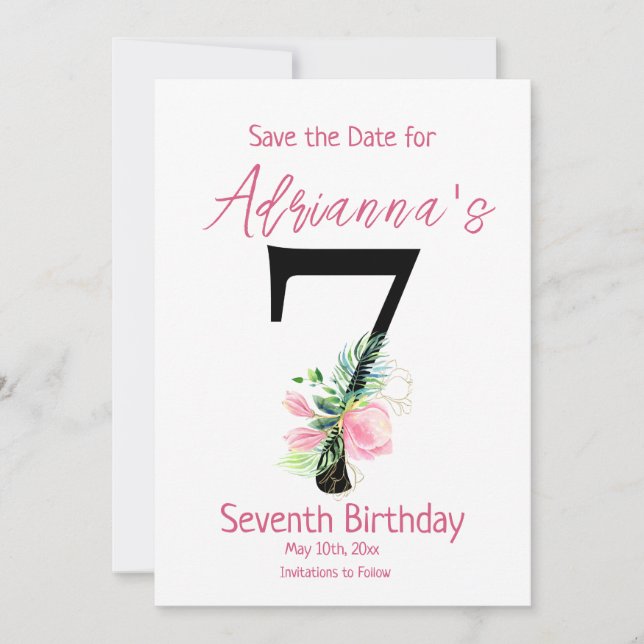 Magnolia 7th Birthday Save The Date (Front)