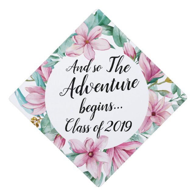 Magnolia Adventure Begins  Custom Class Year Graduation Cap Topper (Front)