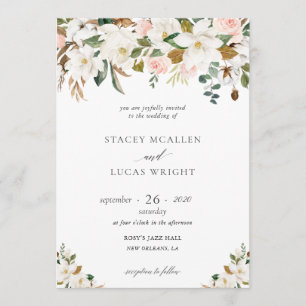 Magnolia and Cotton Floral Invitations