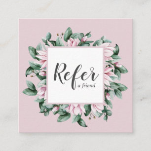 Magnolia and Eucalyptus floral frame pink Referral Card