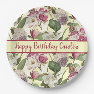 Magnolia and Hydrangea Flowers Southern Paper Plate