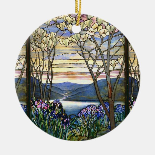 Magnolia and Iris Scenic Inspirational Ceramic Ornament (Front)
