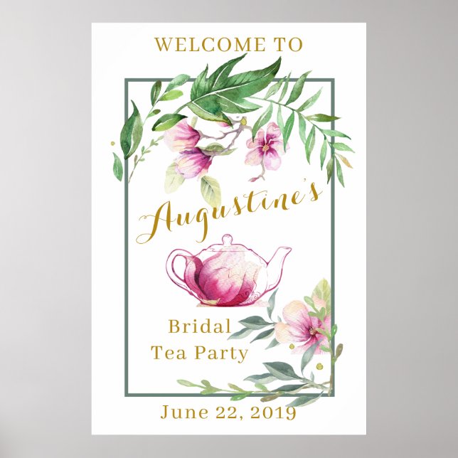 Magnolia and Leafy Green Bridal Tea Welcome Sign (Front)