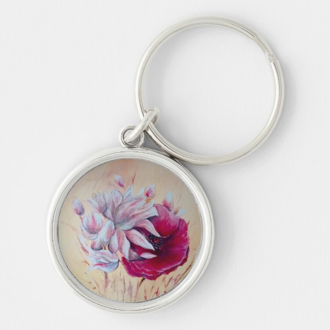 Magnolia and poppy painting keychain (Front)