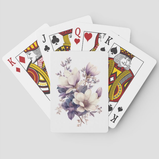 Magnolia and rosemary watercolor playing cards (Back)