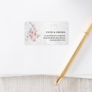 Magnolia Arch Address Label   Pink Floral Marble
