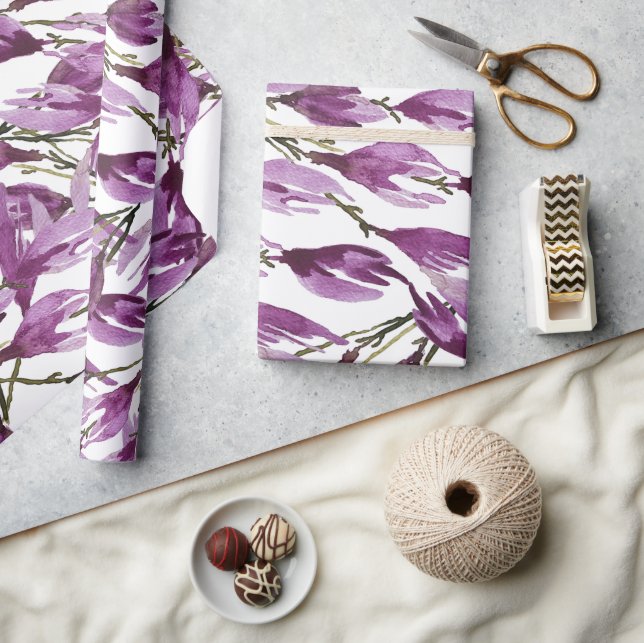 Magnolia Art Purple Violet Watercolor Wrapping Paper (Crafts)