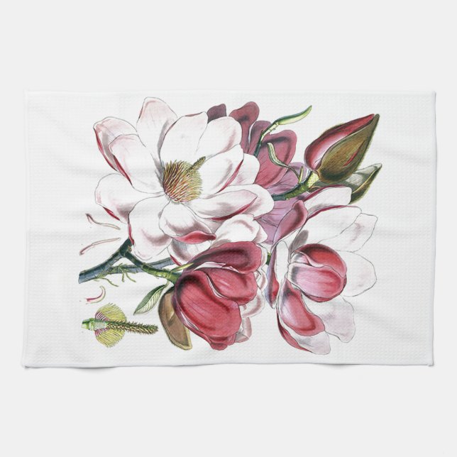 Magnolia Asian Flower Vintage Old Illustration Kitchen Towel (Horizontal)