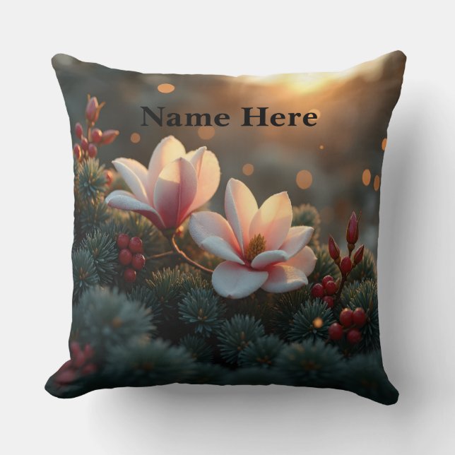 Magnolia at Christmas Throw Pillow (Front)