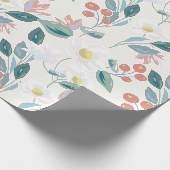Magnolia & Berry Ivory White Floral Wrapping Paper (Corner)