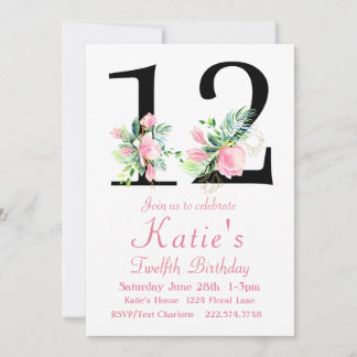 Magnolia Birthday Invitation, 12th Birthday Invitation