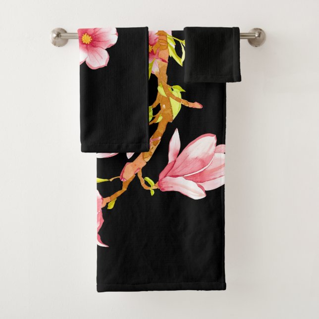 Magnolia  Black Bath Towel Set (Insitu)