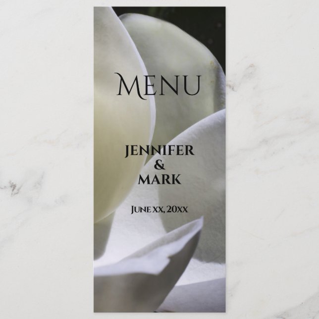 Magnolia Blanc - Carte de menu Mariage - Menu Plat (Devant)