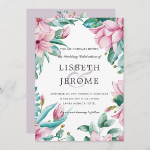 Magnolia Bloom   All in one Botanical Wedding Invitation