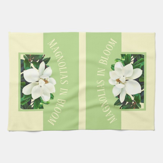 Magnolia Bloom | Green & Yellow Kitchen Towel (Horizontal)