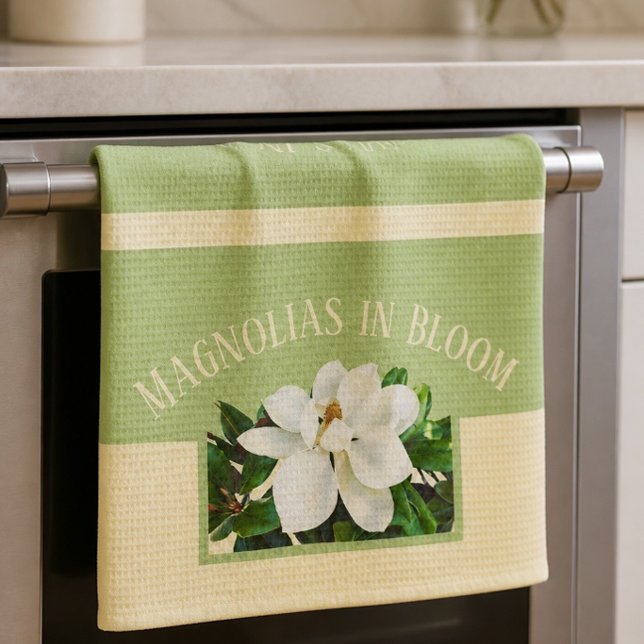 Magnolia Bloom | Green & Yellow Kitchen Towel (Creator Uploaded)
