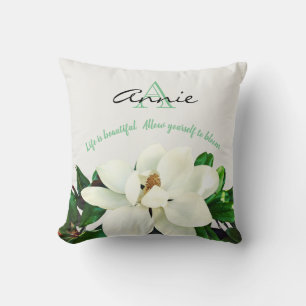 Magnolia Bloom   Life is Beautiful Personalized Throw Pillow