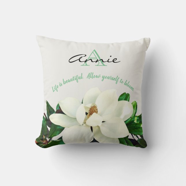 Magnolia Bloom | Life is Beautiful Personalized Throw Pillow (Front)