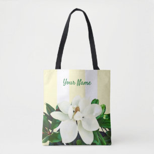 Magnolia Bloom   Personalized Yellow & White Tote Bag