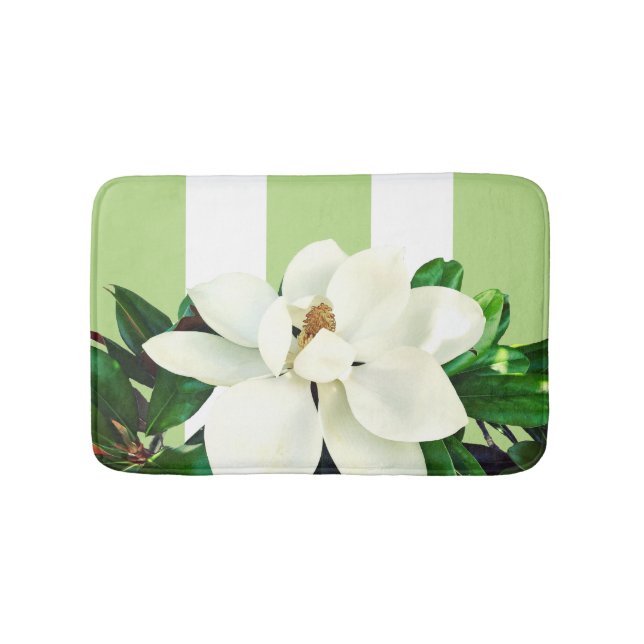 Magnolia Bloom | Tapis de bain blanc et vert (Devant)