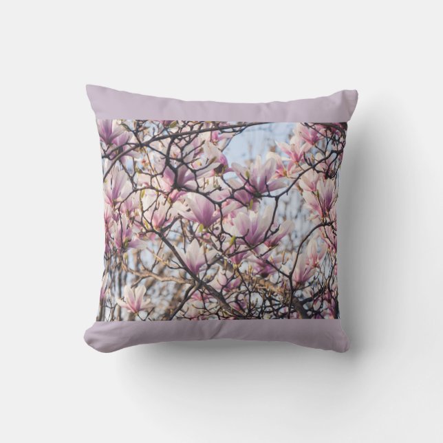 Magnolia blooming tree throw pillow (Front)