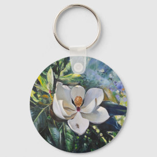 Magnolia Blossom Oil Painting of Nature’s Harmony Keychain