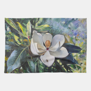 Magnolia Blossom Oil Painting of Nature’s Harmony Kitchen Towel