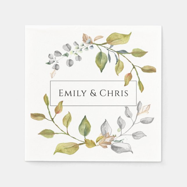 Magnolia Blossoms | Elegant Violet Floral Greenery Napkin (Front)