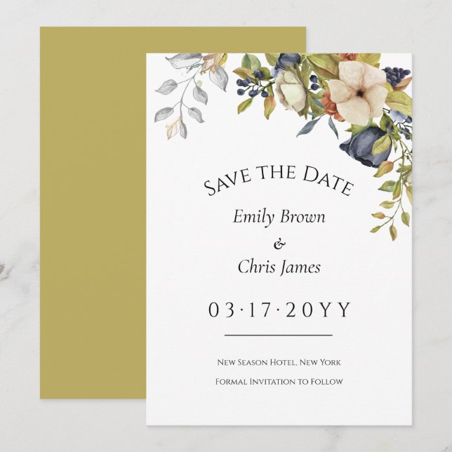 Magnolia Blossoms | Elegant Violet Floral Greenery Save The Date (Front/Back)