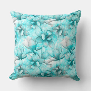 Magnolia Blue Teal Floral Repeat Pattern Art Throw Pillow