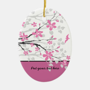 Magnolia branch and pink  flowers custom ornament