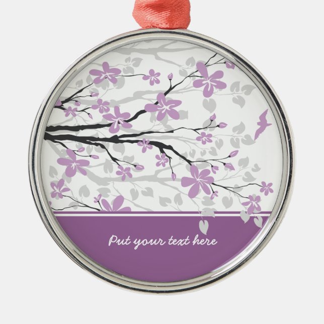 Magnolia branch and purple flowers custom ornament (Front)
