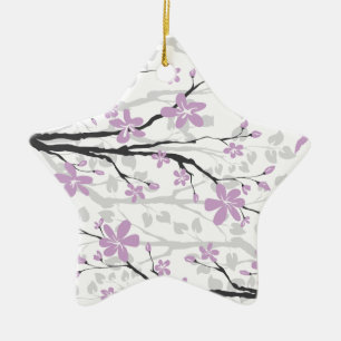 Magnolia branch and purple flowers custom ornament