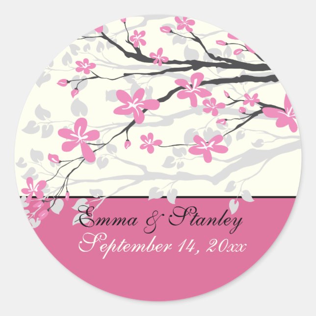 Magnolia branch pink wedding Save the Date sticker (Front)