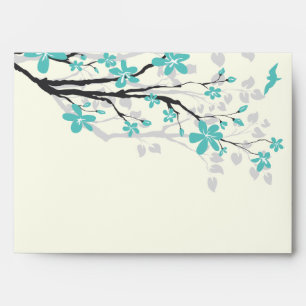 Magnolia branch turquoise wedding envelope