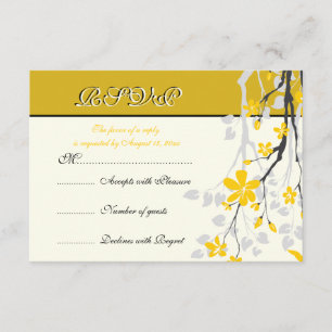Magnolia branch yellow flowers wedding RSVP card