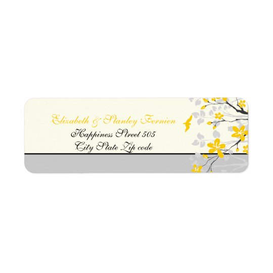 Magnolia branch yellow, grey wedding custom label return address label