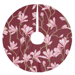 Magnolia Branches: Blooming Vintage Illustration. Brushed Polyester Tree Skirt