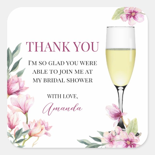 Magnolia Brunch and Bubbly Thank You Square Sticker (Front)