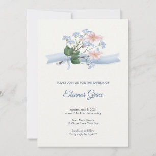 Magnolia Brunnera Ribbon Posy Baptism Invitation