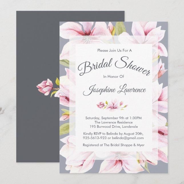Magnolia Charm Floral Douche nuptiale invitations (Devant / Derrière)