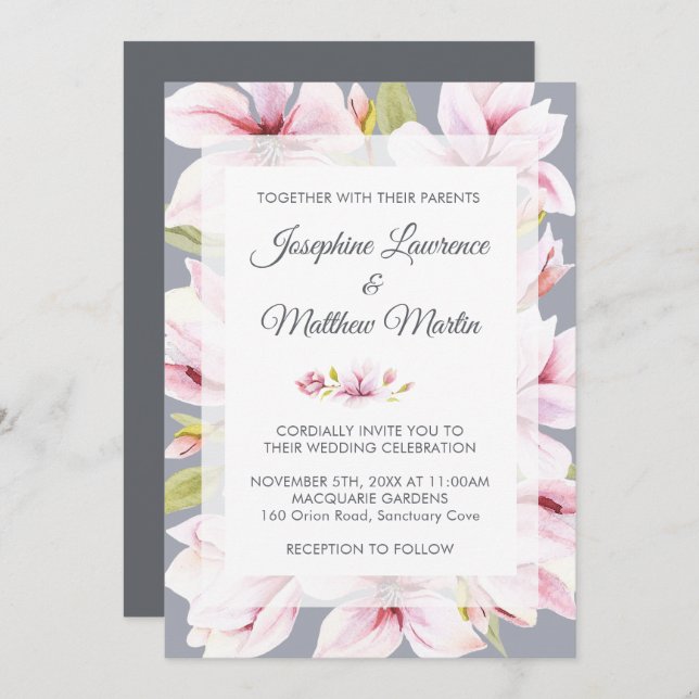 Magnolia Charm Floral Wedding Invitations (Front/Back)