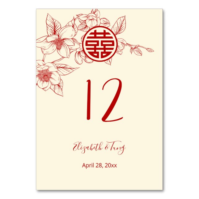 Magnolia Chinese Wedding Table Number (Back)