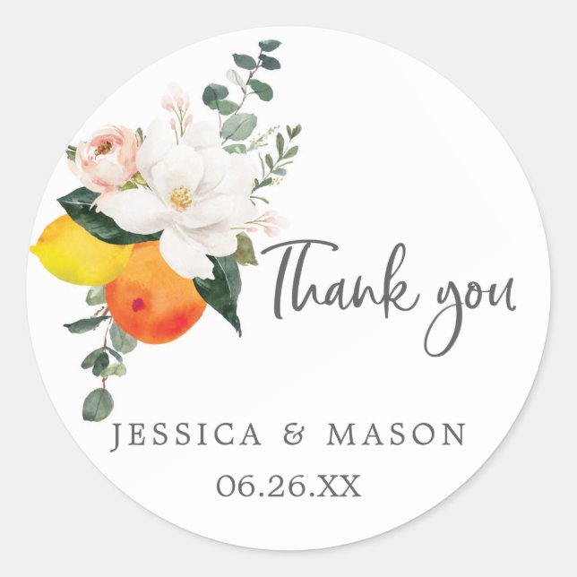 Magnolia Citrus Envelope Seals Thank You Stickers (Front)