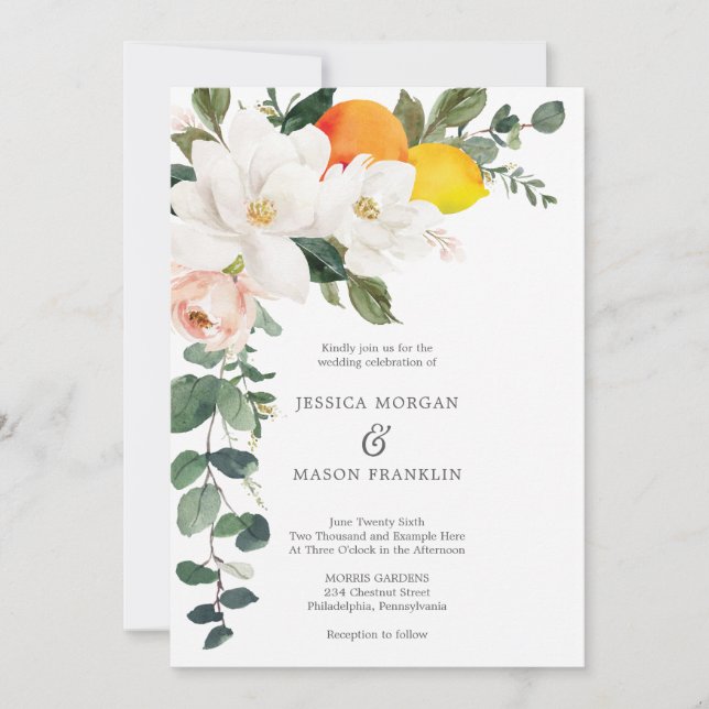 Magnolia Citrus Wedding Invitation (Front)