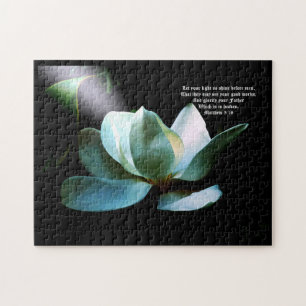 Magnolia Closeup Spotlight Matthew 5:16 Jigsaw Puzzle