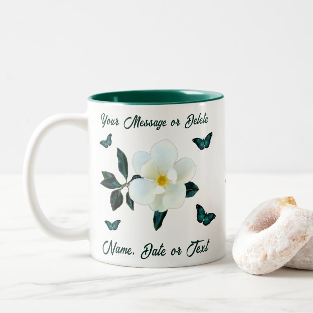 Magnolia Coffee Mugs, Personalized or Transfer Two-Tone Coffee Mug (With Donut)