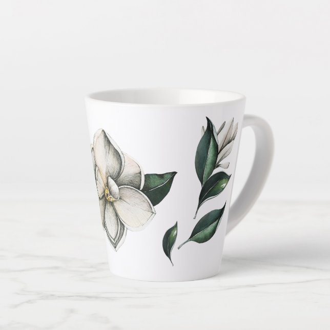 Magnolia Contemporary Botanical Latte Mug (Right Angle)