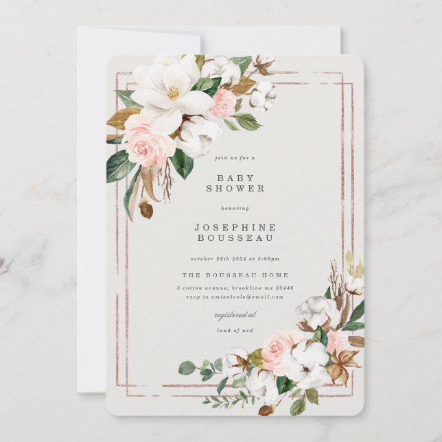 Magnolia Cotton Baby Shower Invitation (Front)