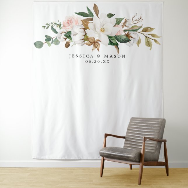Magnolia Cotton Backdrop Photo Booth Tapestry (In Situ)